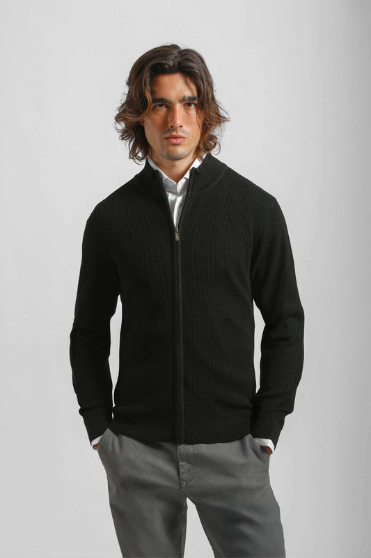 Cardigan in viscosa con zip|Colore:Nero
