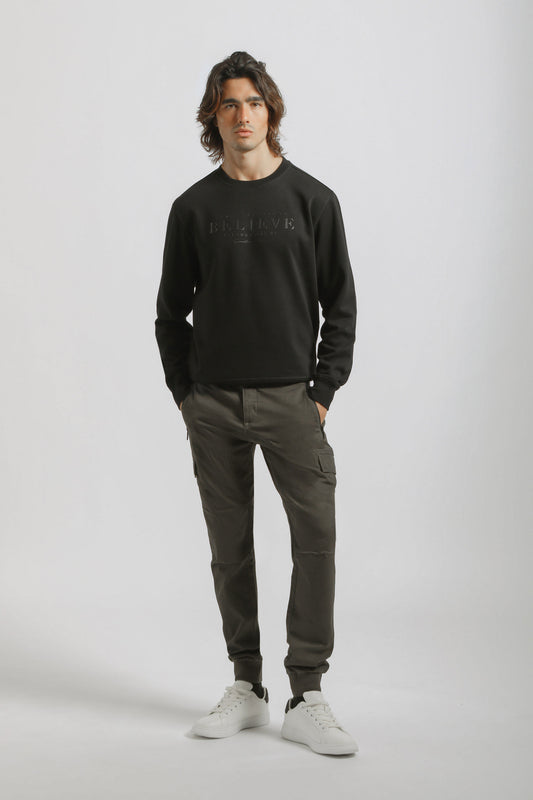 Pantaloni cargo con elastico alle caviglie|Colore:Grigio scuro