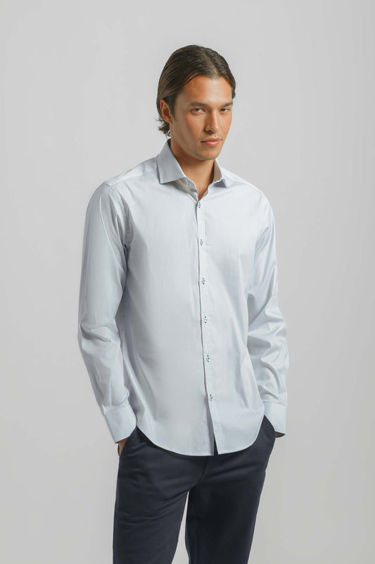Camicia microfantasia in cotone|Colore:Celeste