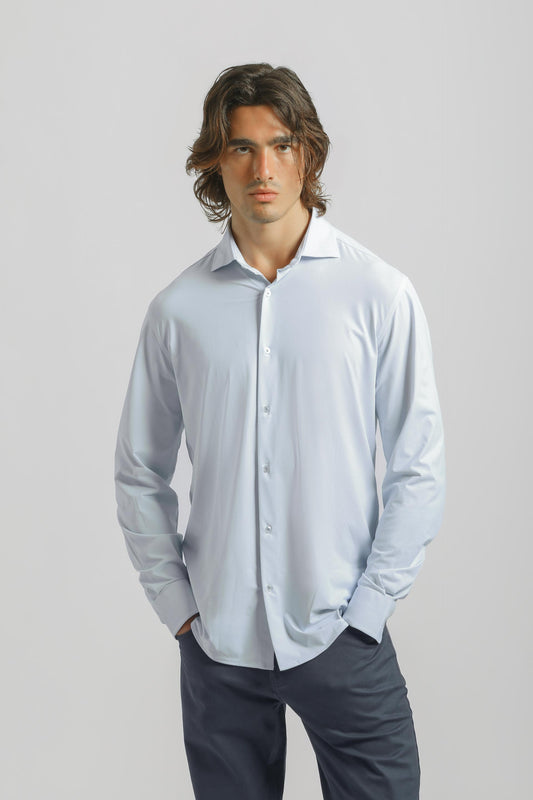 Camicia manica lunga con microfantasia|Colore:Celeste