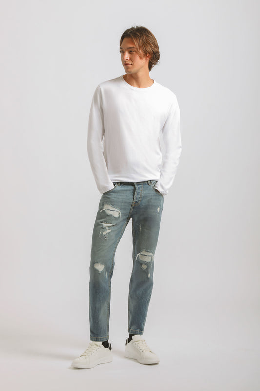 Jeans skinny fit con strappi|Colore:Jeans