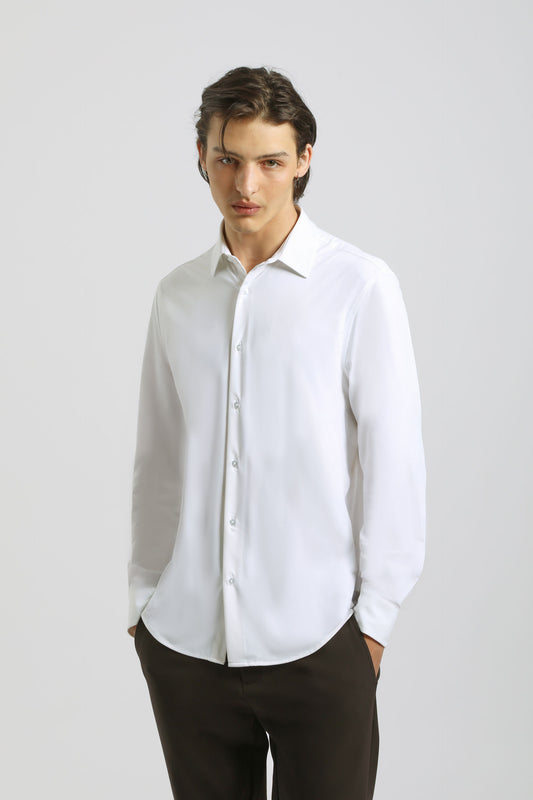 Camicia tinta unita in tessuto elastico|Colore:Bianco