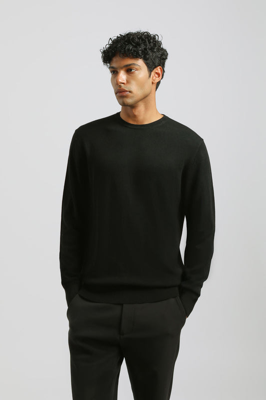 Maglia girocollo misto viscosa|Colore:Nero