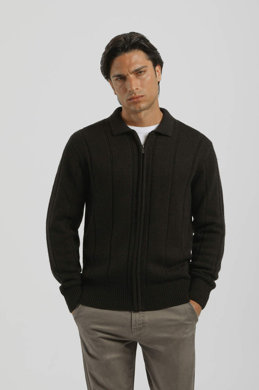 Cardigan a coste con zip|Colore:Nero