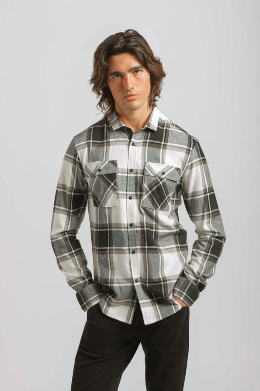 Camicia in flanella a quadri|Colore:Tortora
