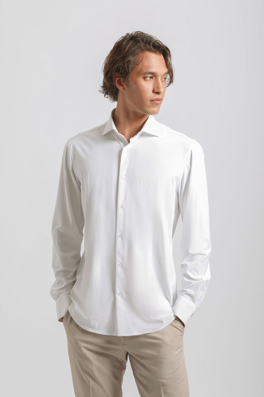 Camicia tinta unita in tessuto elastico|Colore:Bianco
