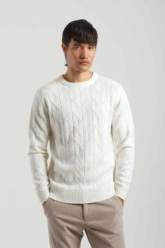 Maglia girocollo con treccia|Colore:Off white