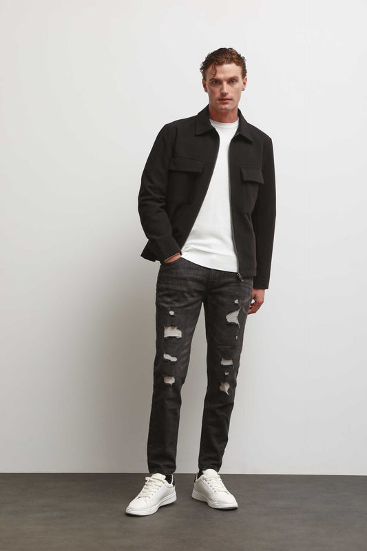 Jeans skinny fit con strappi nero|Colore:Jeans nero