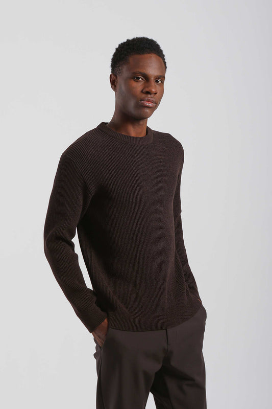 Maglia girocollo a coste|Colore:Marrone
