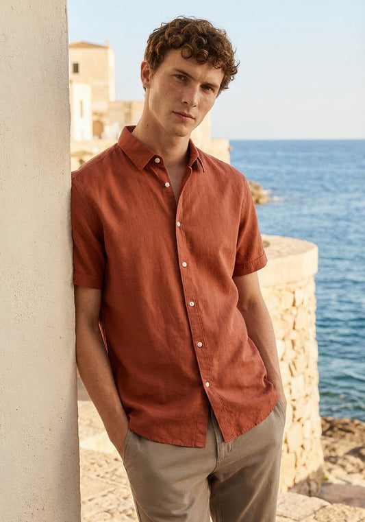 Camicia mezza manica misto lino