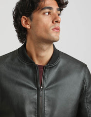 Leather effect bomber jacket