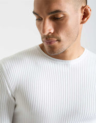 Ribbed viscose crew neck sweater