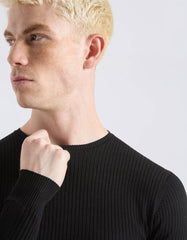 Ribbed viscose crew neck sweater