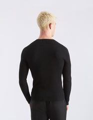 Ribbed viscose crew neck sweater