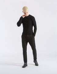 Ribbed viscose crew neck sweater
