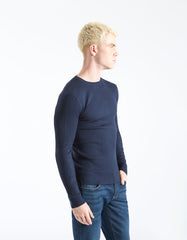 Ribbed viscose crew neck sweater