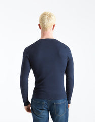 Ribbed viscose crew neck sweater