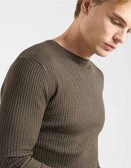 Ribbed viscose crew neck sweater