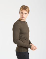 Ribbed viscose crew neck sweater