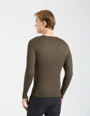 Ribbed viscose crew neck sweater