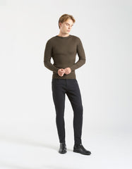 Ribbed viscose crew neck sweater