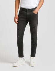 Dark skinny fit jeans with rips