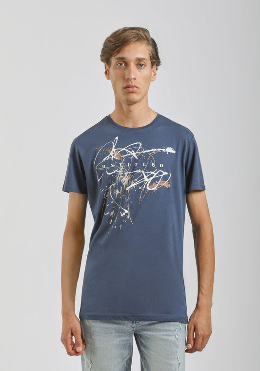 T-shirt 100% cotone con stampa|Colore:Jeans