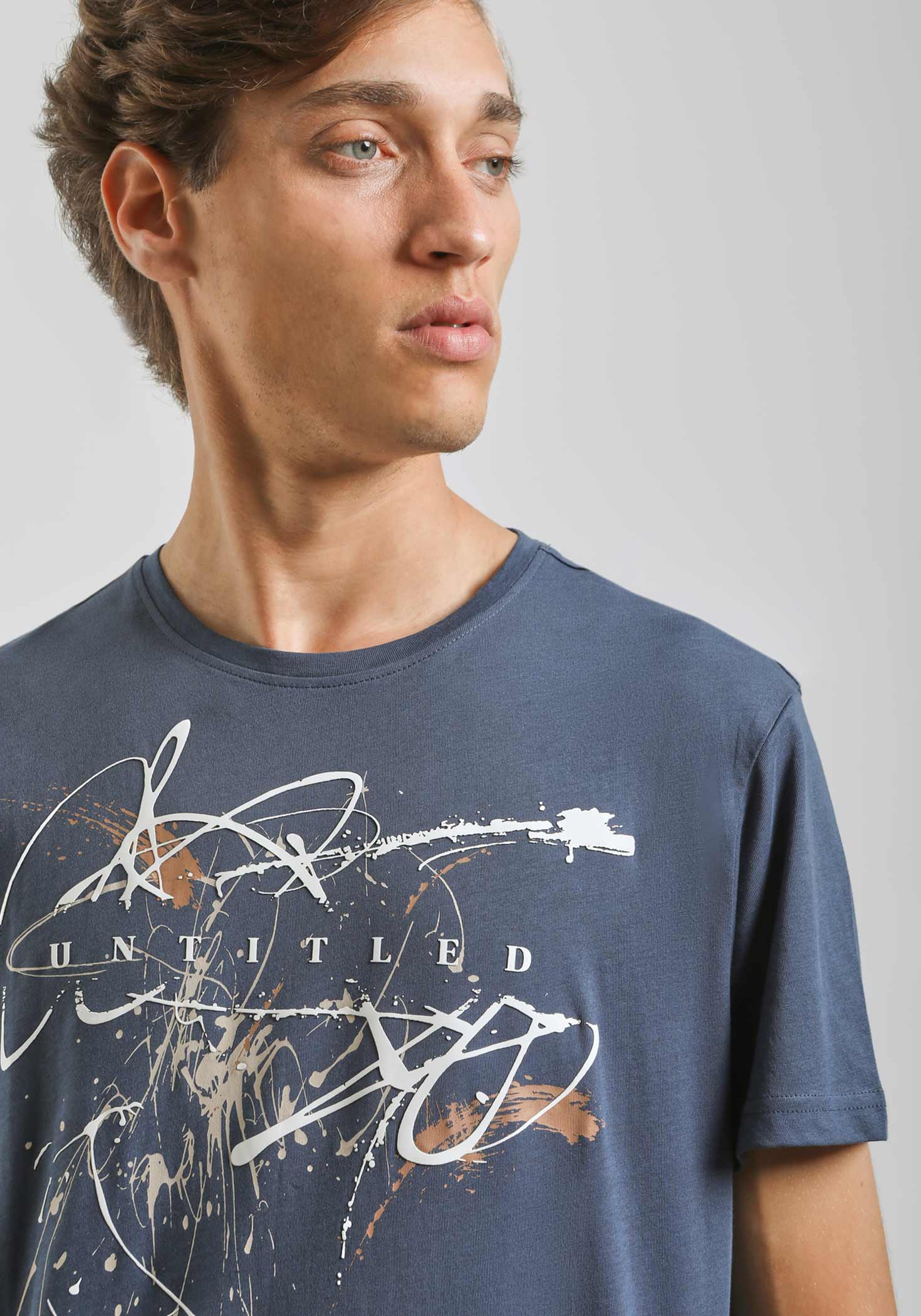 T-shirt 100% cotone con stampa|Colore:Jeans