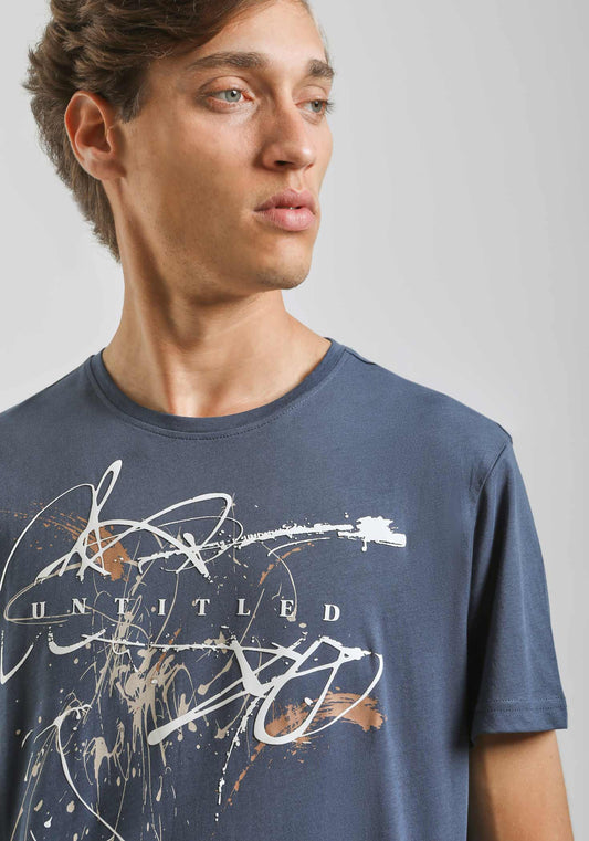 T-shirt 100% cotone con stampa|Colore:Jeans
