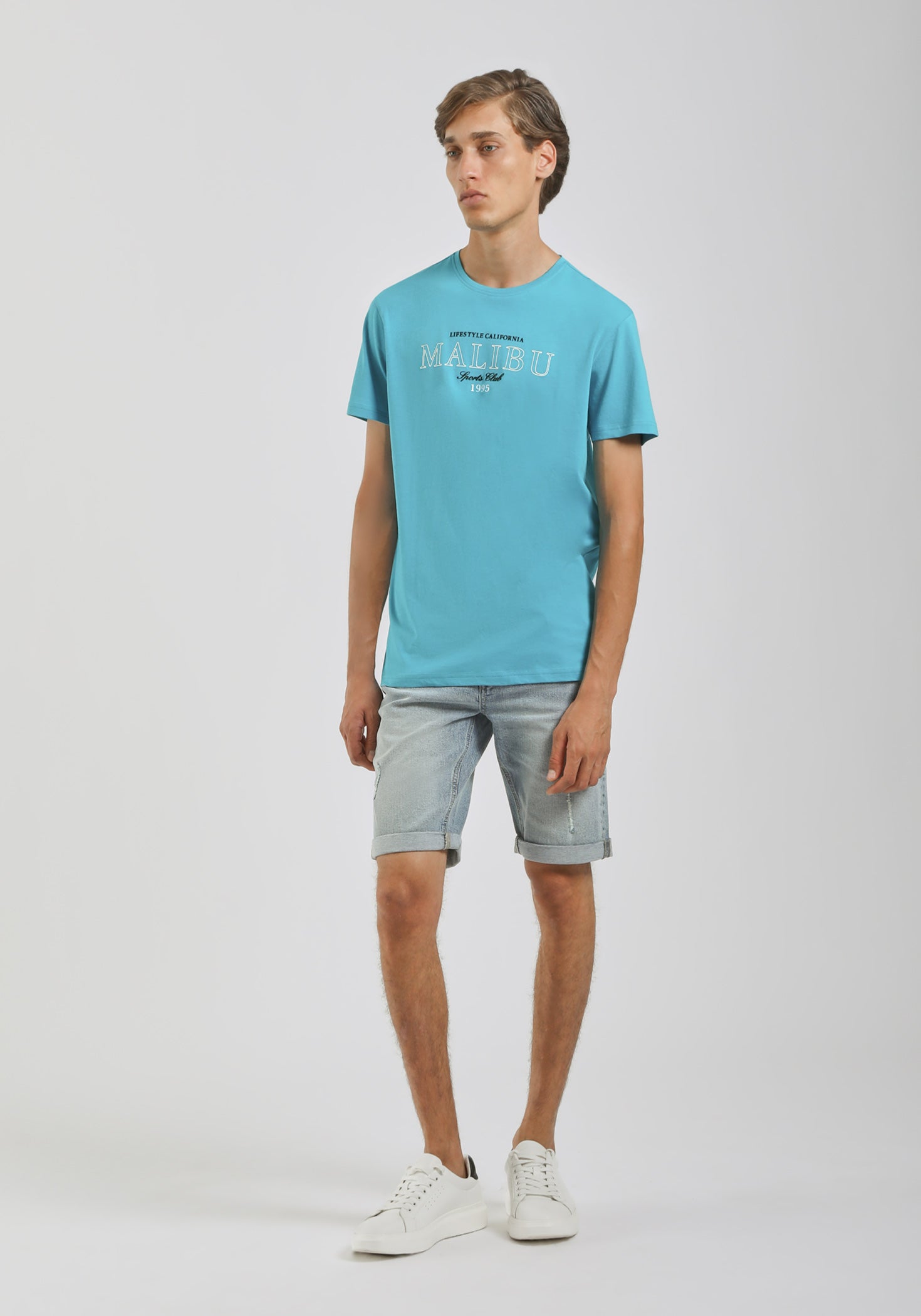 T-shirt 100% cotone con stampa|Colore:Turchese