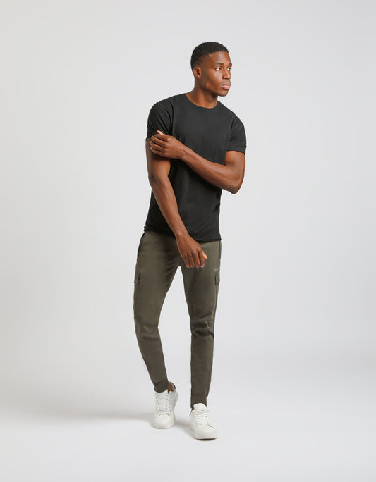 Pantaloni cargo con elastici alle caviglie|Colore:Verde scuro