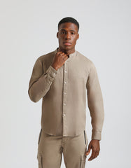 Camicia misto lino con collo coreano