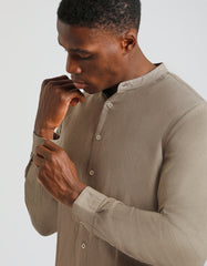 Camicia misto lino con collo coreano