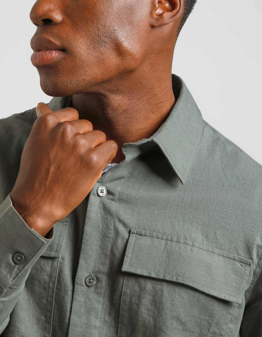 Linen blend shirt with large pockets