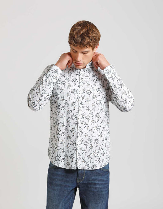 Camicia manica lunga con fantasia|Colore:Bianco