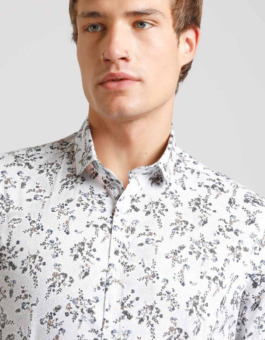 Camicia manica lunga con fantasia|Colore:Bianco