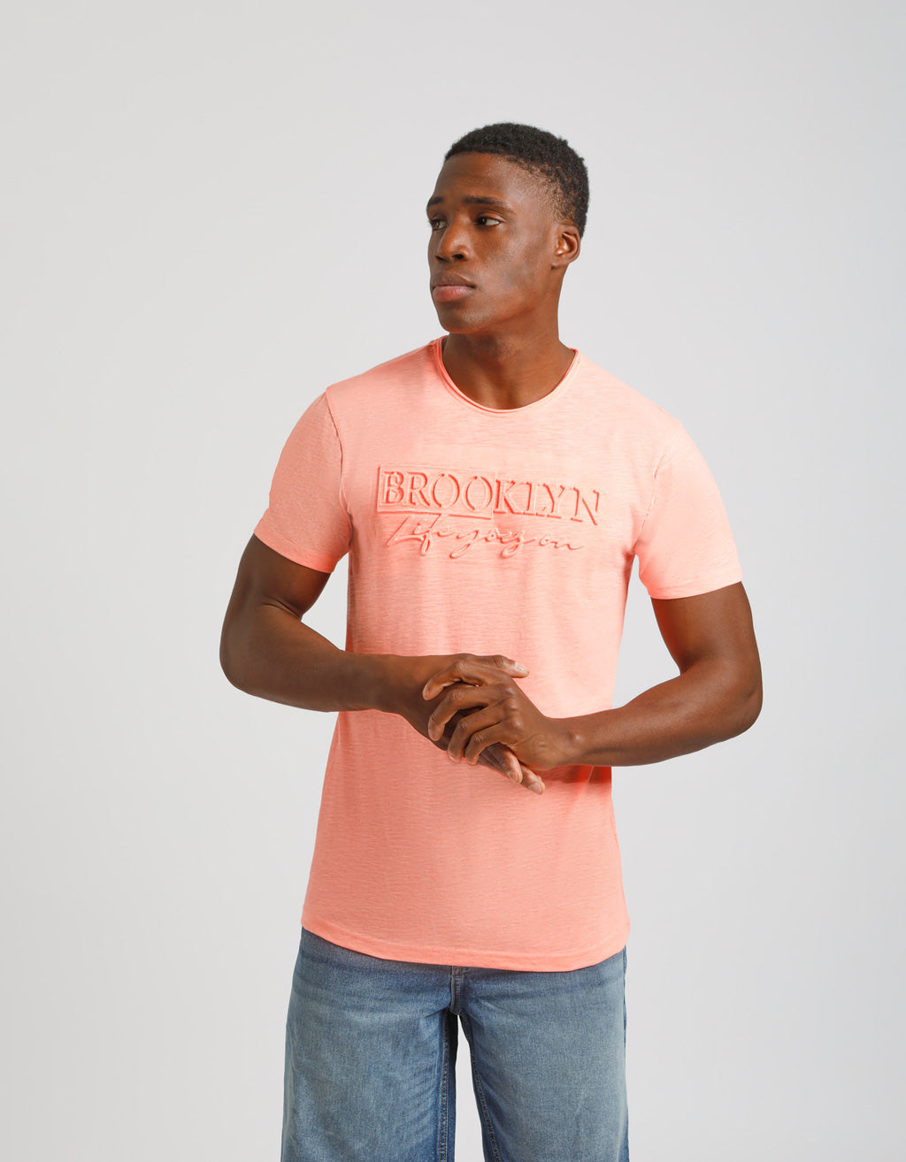 T-shirt fluo con stampa a rilievo|Colore:Arancio fluo