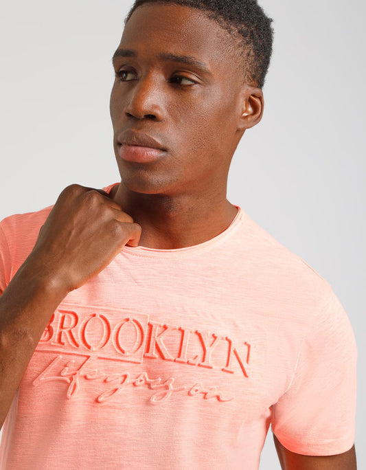 T-shirt fluo con stampa a rilievo|Colore:Arancio fluo
