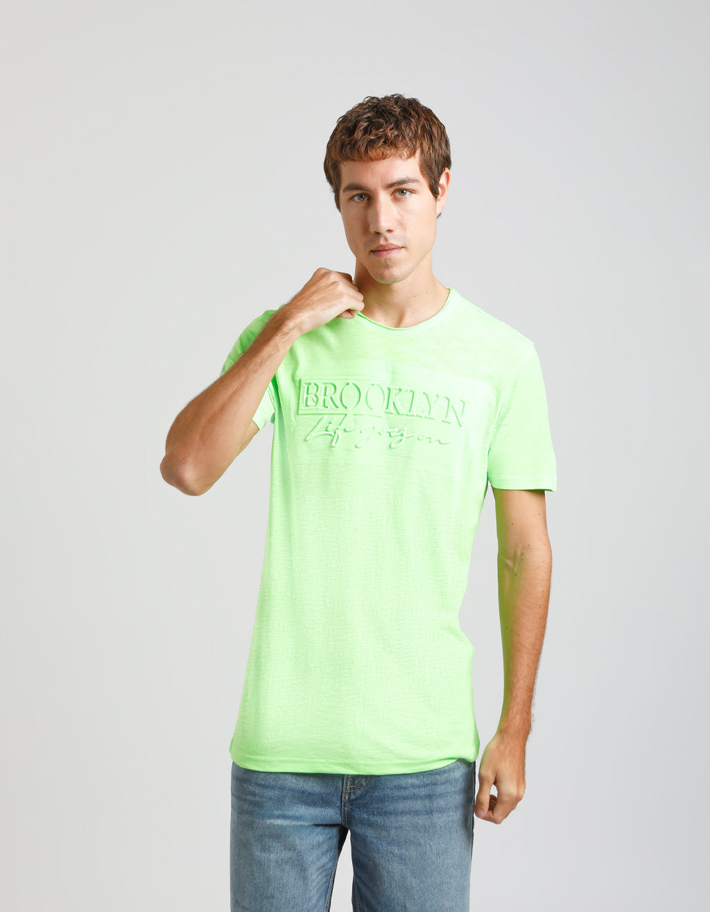 T-shirt fluo con stampa a rilievo|Colore:Verde fluo