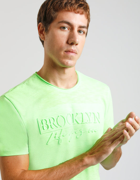 T-shirt fluo con stampa a rilievo|Colore:Verde fluo