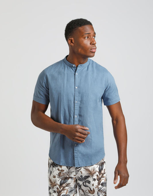 Camicia mezza manica misto lino|Colore:Ciano