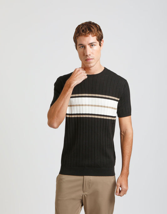 T-shirt in maglia fantasia colorblock