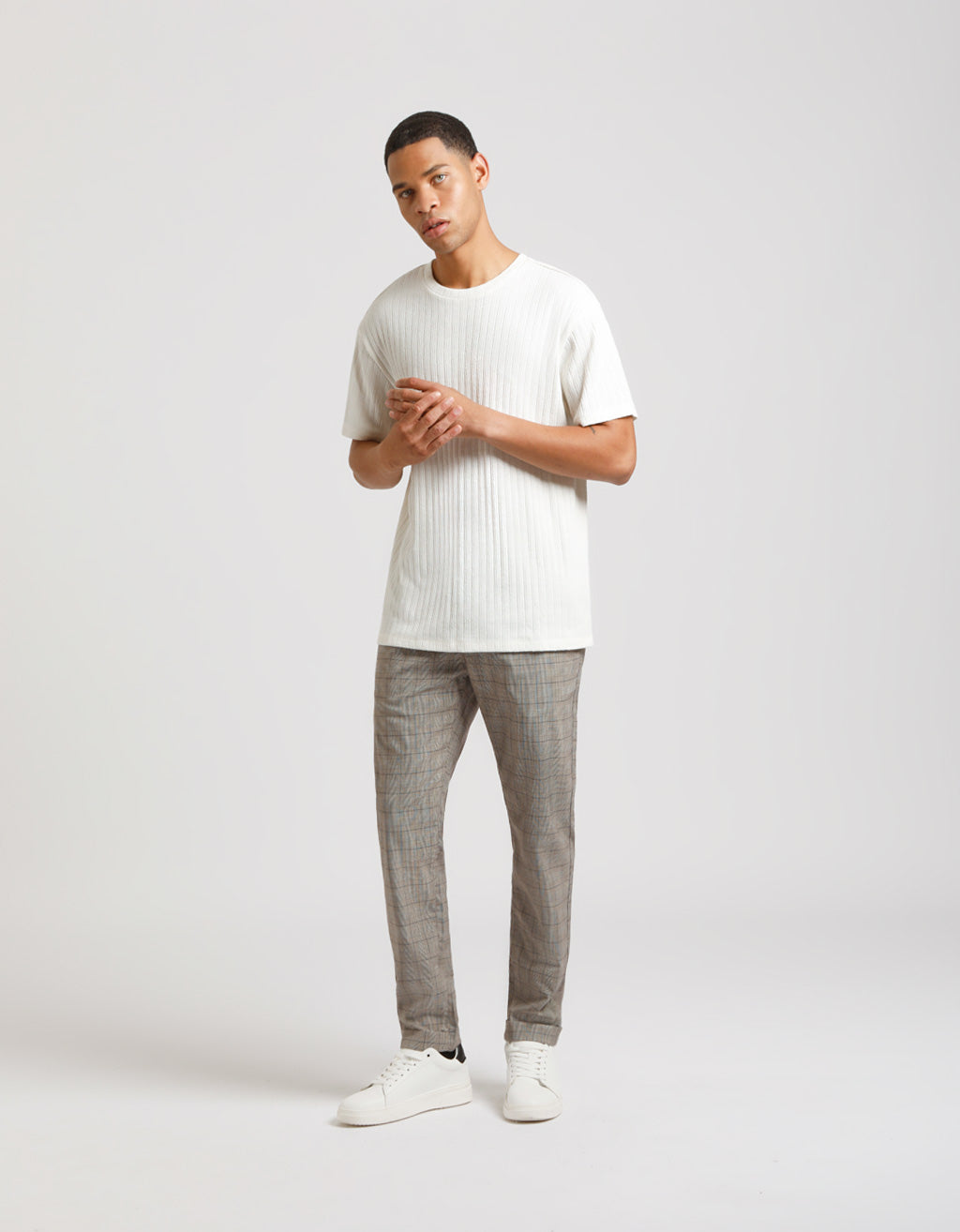 Pantaloni chino con fantasia a quadri|Colore:Sabbia