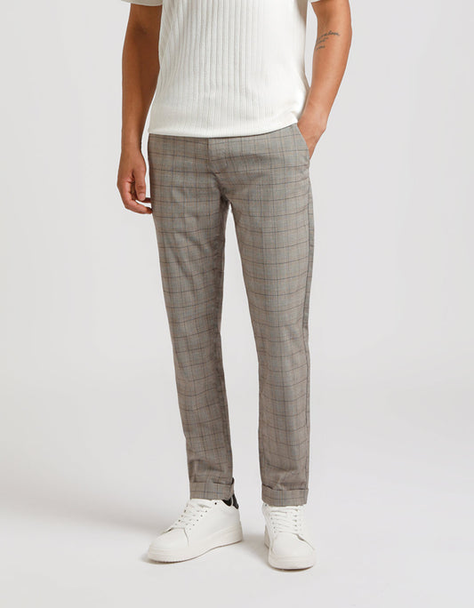 Pantaloni chino con fantasia a quadri|Colore:Sabbia