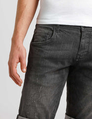 Black slim-fit denim bermuda shorts