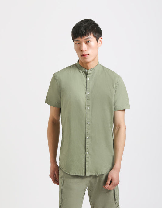 Camicia mezza manica misto lino|Colore:Verde