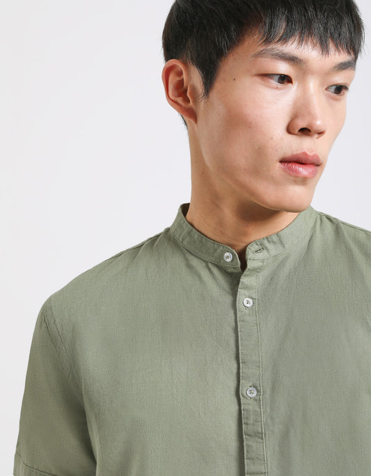Camicia mezza manica misto lino|Colore:Verde