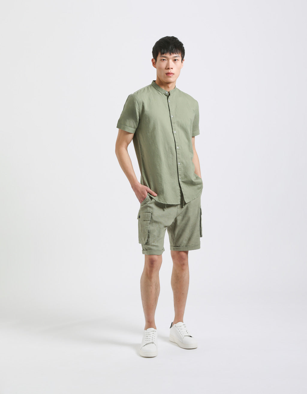 Camicia mezza manica misto lino|Colore:Verde