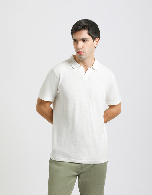 Polo misto lino|Colore:Off white