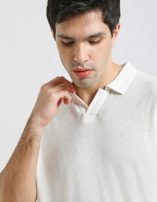 Polo misto lino|Colore:Off white